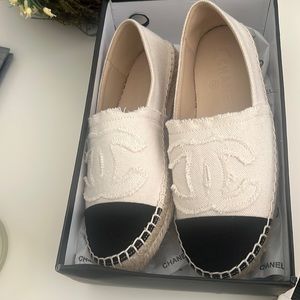 C logo beige and black canvas espadrilles. Never worn